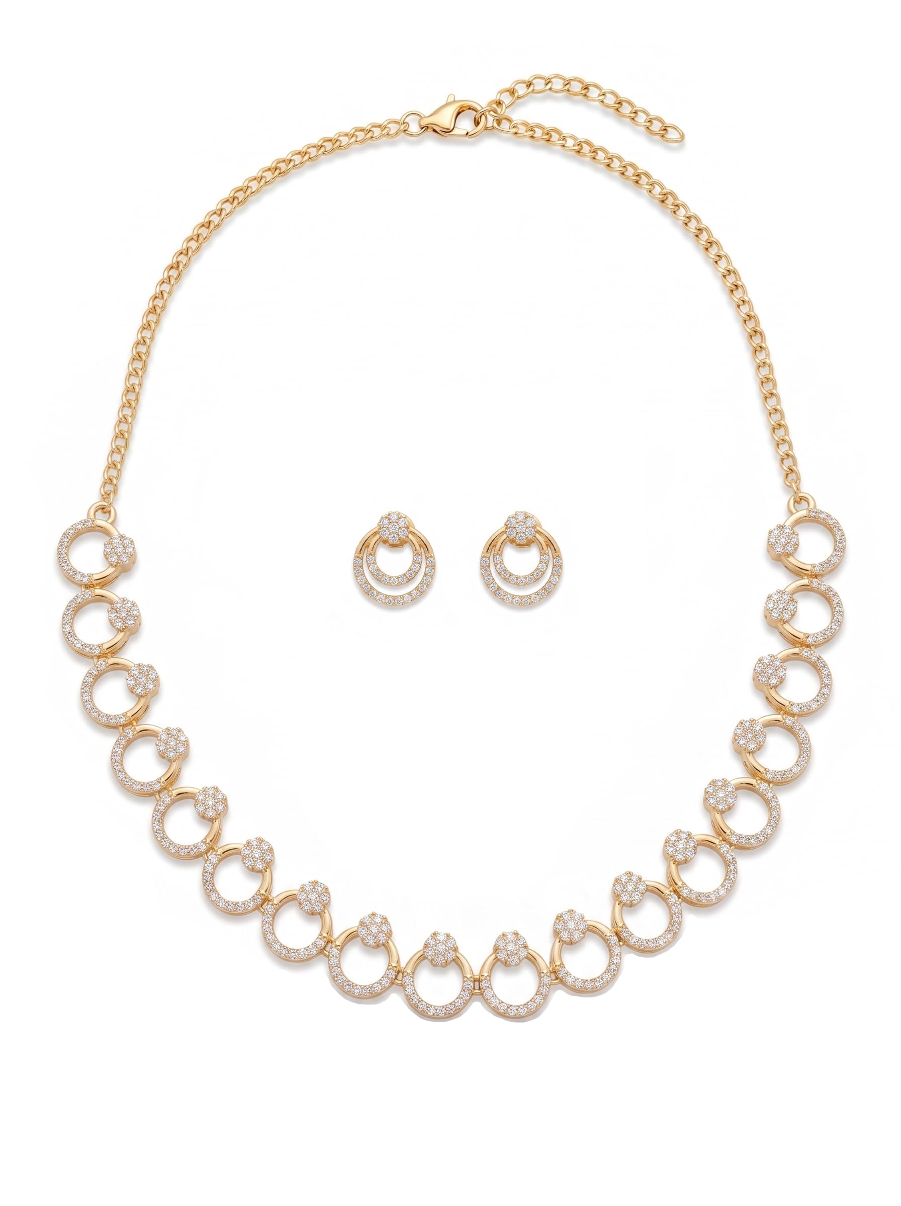 brado jewellery Gold Plated Brass Leaf Design American Diamond White Ad Necklace & Earrings Set for Women and Girls | Adjustable Neck Chain Trendy Contemporary Anti Tarnish Western Choker | Party, Wedding and Anniversary-picture-10