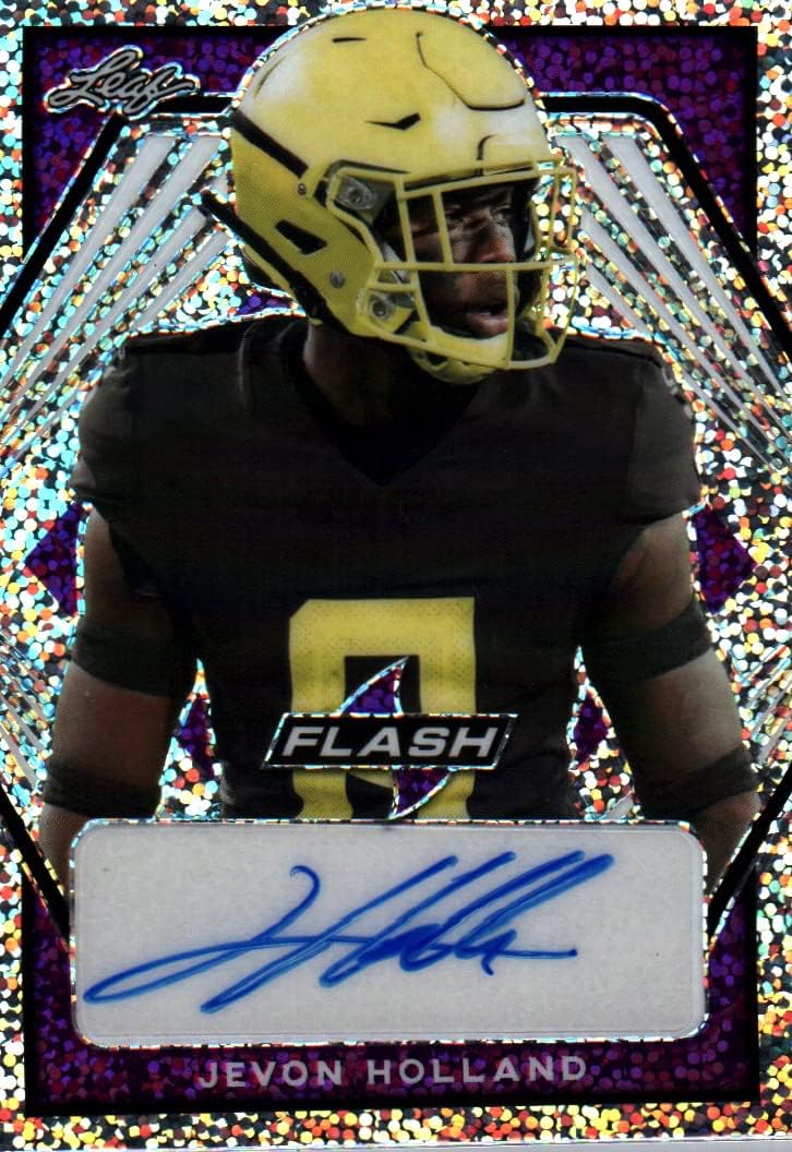 Jevon Holland Autographed & Serial Numbered 01/50 Leaf Flash Collectible Football Card - 2021 Leaf Flash Purple Prizm Football Card #PA-JH2 (Oregon) Free Shipping & Tracking
