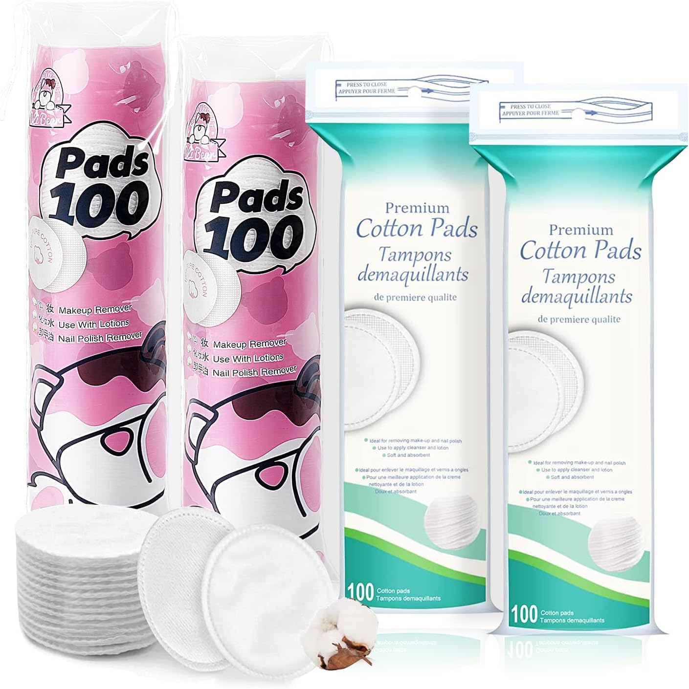 Cotton Round Makeup Remover Pads for Face, 400 Count, 100% Pure Cotton, Non-Tearing, Lint-Free, for Facial and Eye Makeup Removal, Applying Cosmetics, Face Cream, Oil