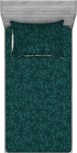 Miniatura 37 de Ambesonne Juego de sábanas bajeras tropicales y fundas de almohada, diseño abstracto de hojas de plátano de Monstera inspirado en olas retro