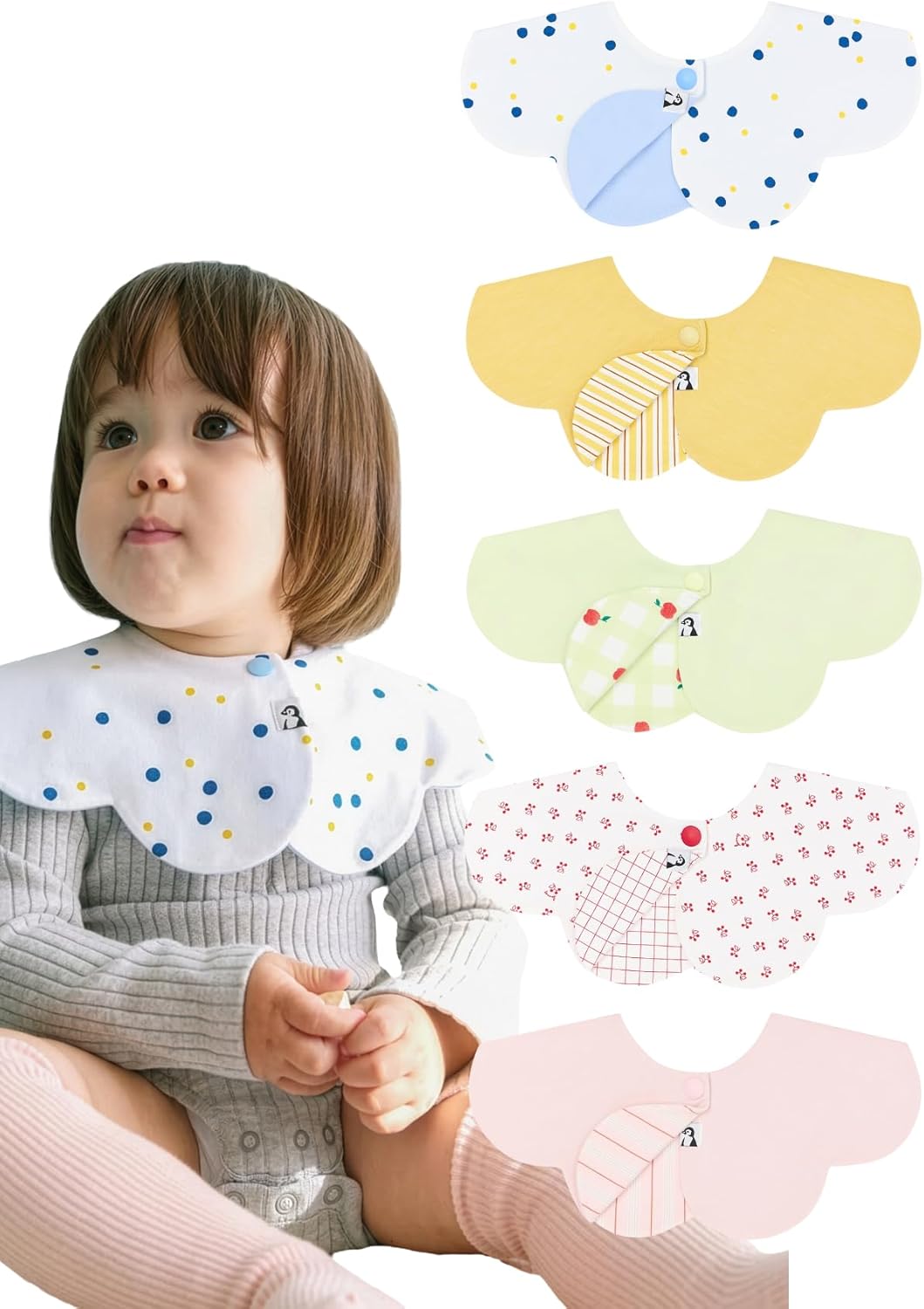 Konny Baby Bib 3/5/7-Pack Set, 360 ​​° Rotate, Soft and Absorbent Drooling for Toddler Boys Girls Baby Essentials