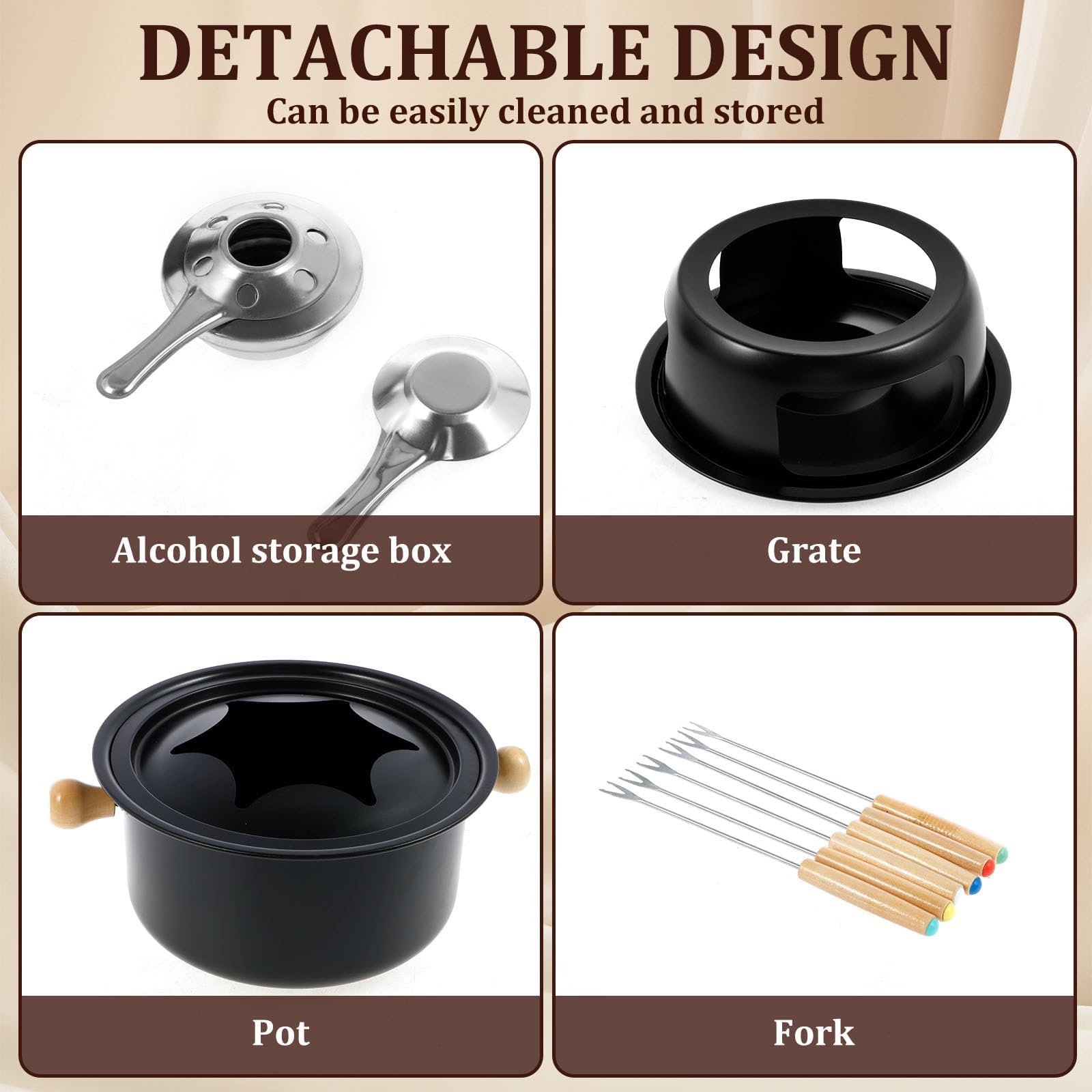 Chechy Czekoladki Fondue, Wszechstronny Zestaw Do Tyłu Fondue, Zestaw Fondue Ze Stali Nierdzewnej, Nawet Ogrzewanie Producenta Fondue, Ochronny Zestaw Fondue Z 6 Widelcami Do Topnienia Cze black 18cm