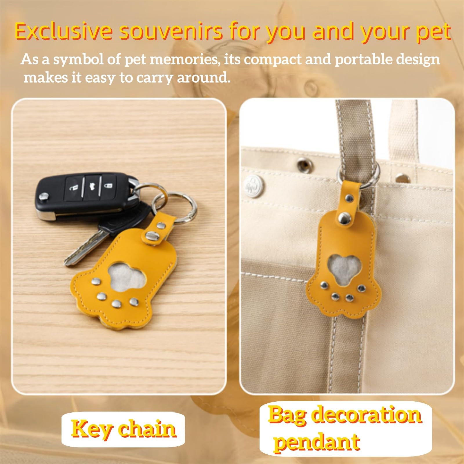NBOFOL 2Pcs Pet Hair Keepsake Box,Pets Hair Storage Pouch Fur Memorial Keyring,Paw Shape Leather Key Chain and Keyring(Yellow&Beige),Pet Memory Collector,Pet Hair Memorial Keepsake,Pet Memorial Gifts - Image 2