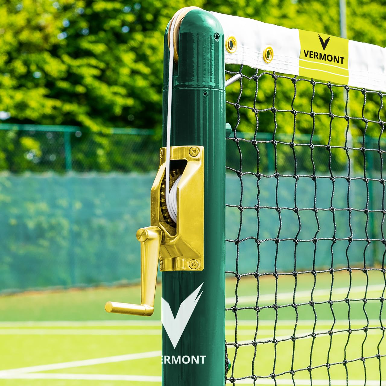 Vermont Brass Tennis Post Handle - Winder for Tennis Posts with Optional Winder Mechanism | Suitable For Square & Round (With Large Winder Mechanism, Square Handle)