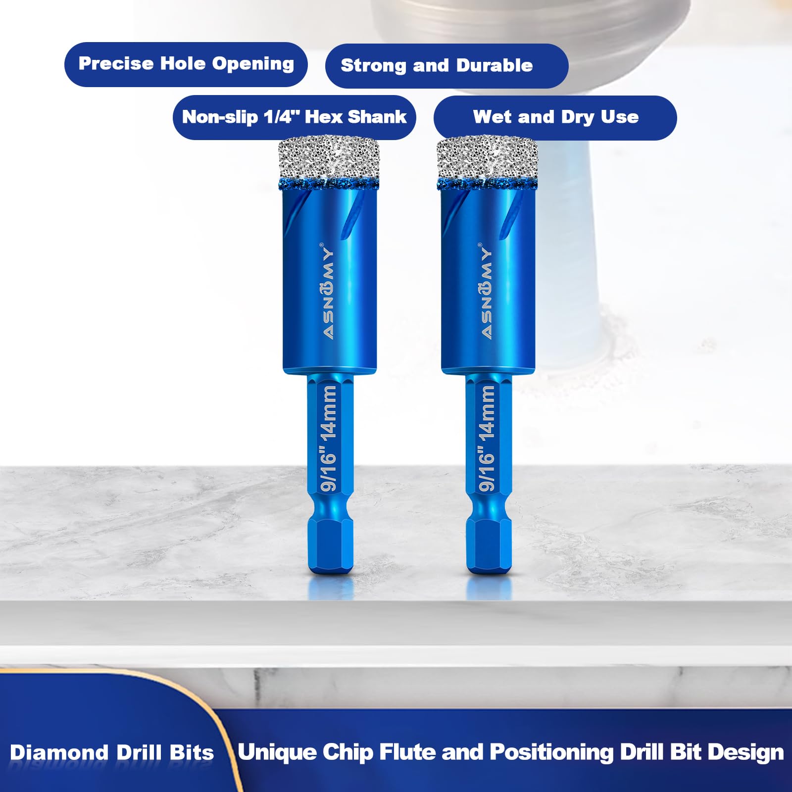 ASNOMY 14mm Broca de diamante Porcelanico para azulejos cerámica vidrio piedras