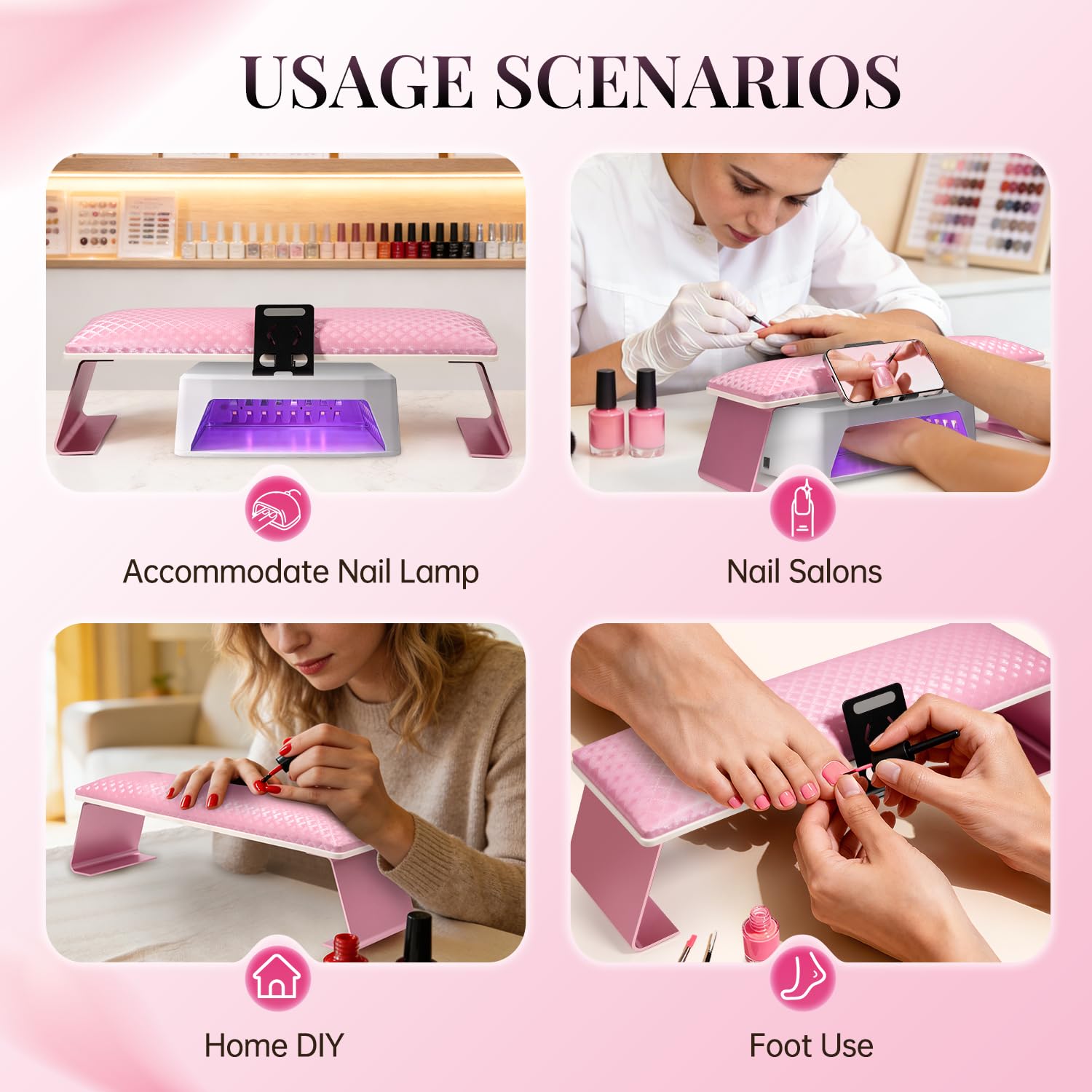 Krofaue Nail Arm Rest for Nails Tech, Ultra Stable Metal Frame with Phone Holder, Ergonomic Comfortable Premium Leather Nail Hand Rest, Large Size Fits Nail Lamp & Manicure Table, Non-Slip, Easy Clean