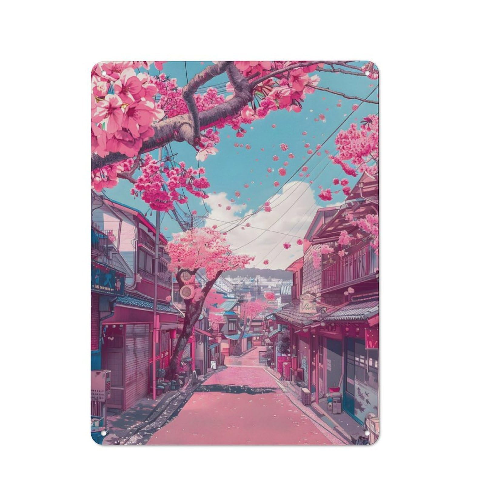 Junmoney Beautiful Village Pastel Metal Plaque 40X30cm With For Pub Or Café, Rustic Decor, For Garage, Workshop And Man Cave Decoration