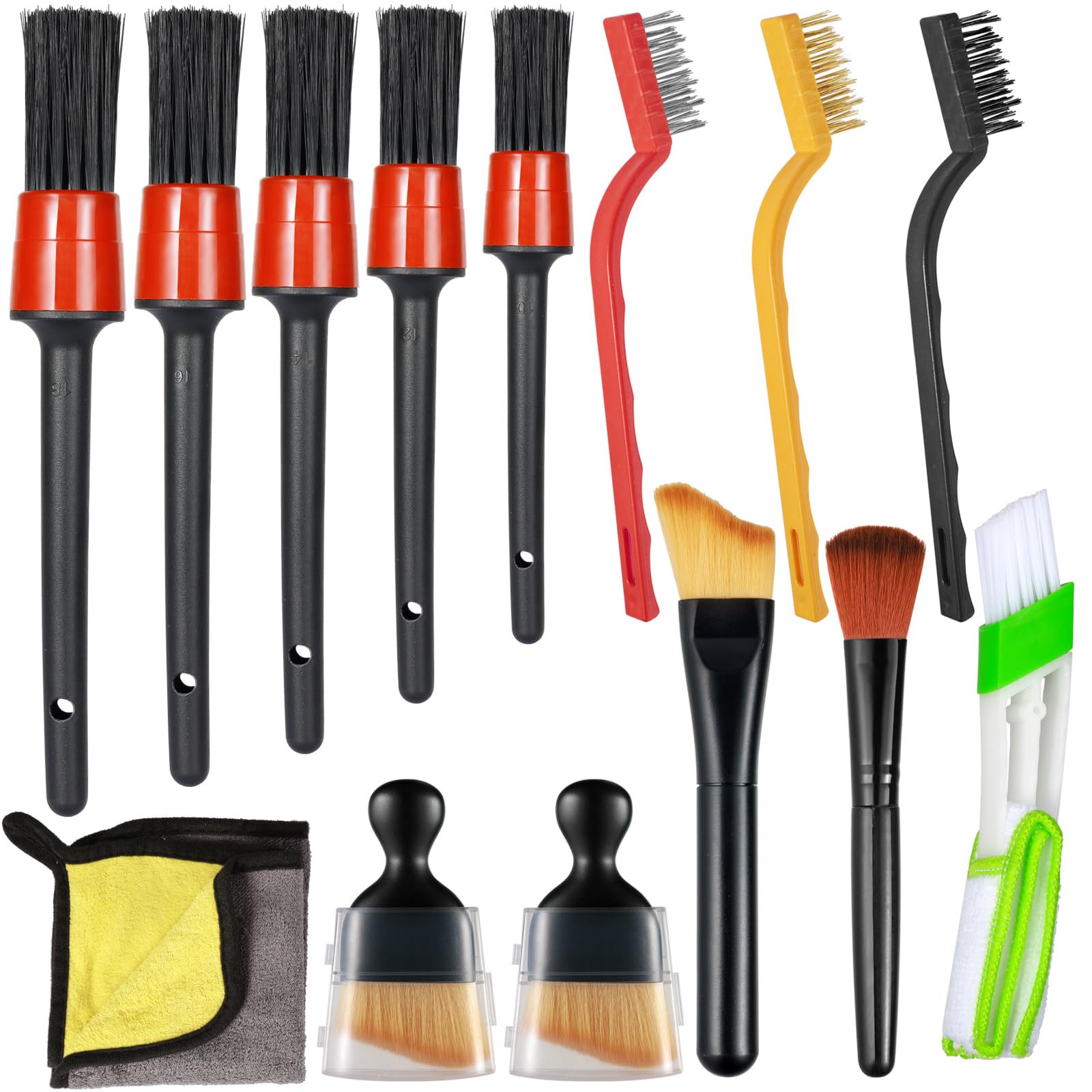 Kit De 14 Cepillos Para Limpieza De Coche Sheryl&Rain – Para Detailing Interior Y Exterior, Llantas, Rejillas, Tablero