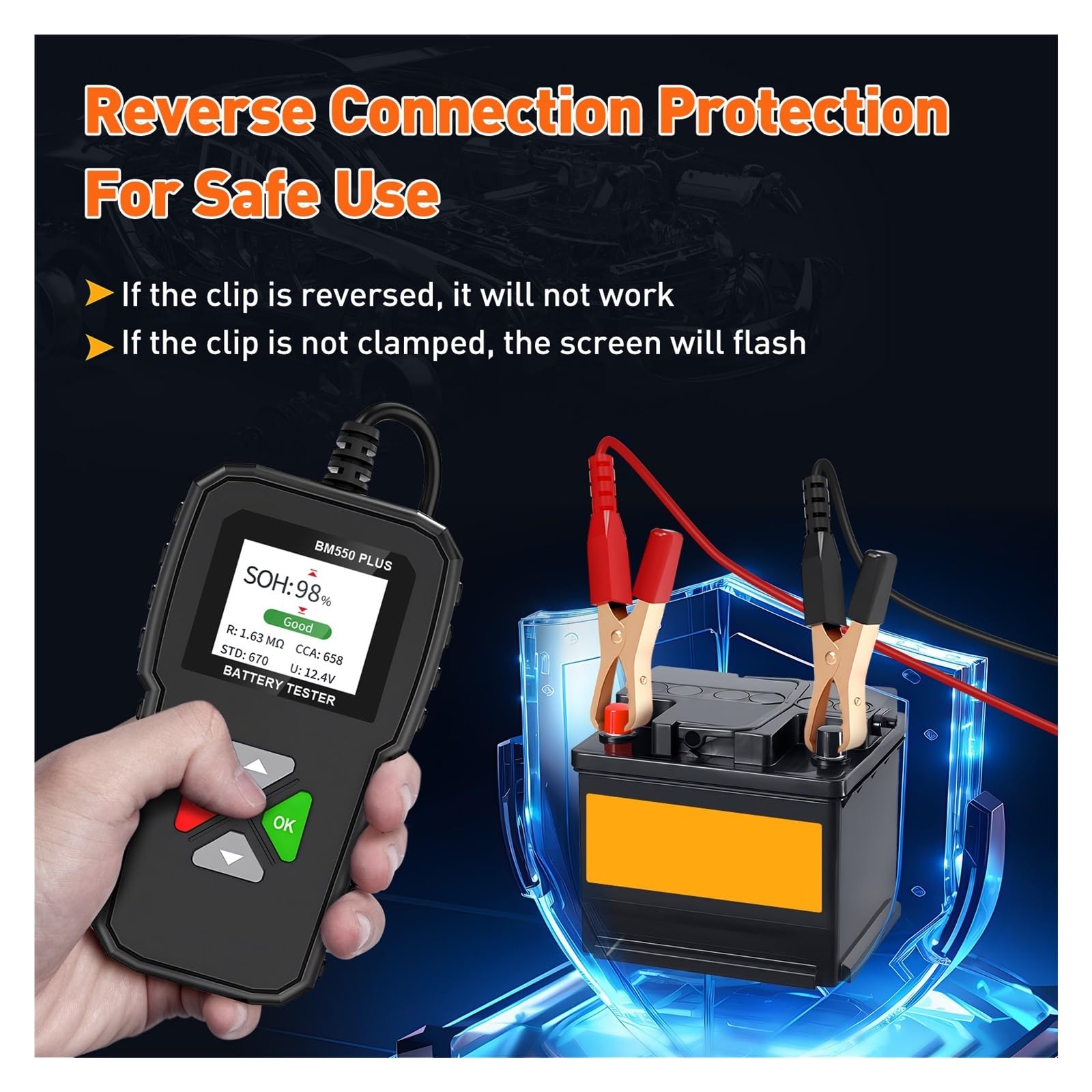 BM550 PLUS Tester for batteria auto 6V 12V 24V CCA SOH SOC Schermo a colori Forma d'onda Analizzatore di batteria auto Rilevamento strumenti, Tester per Batterie