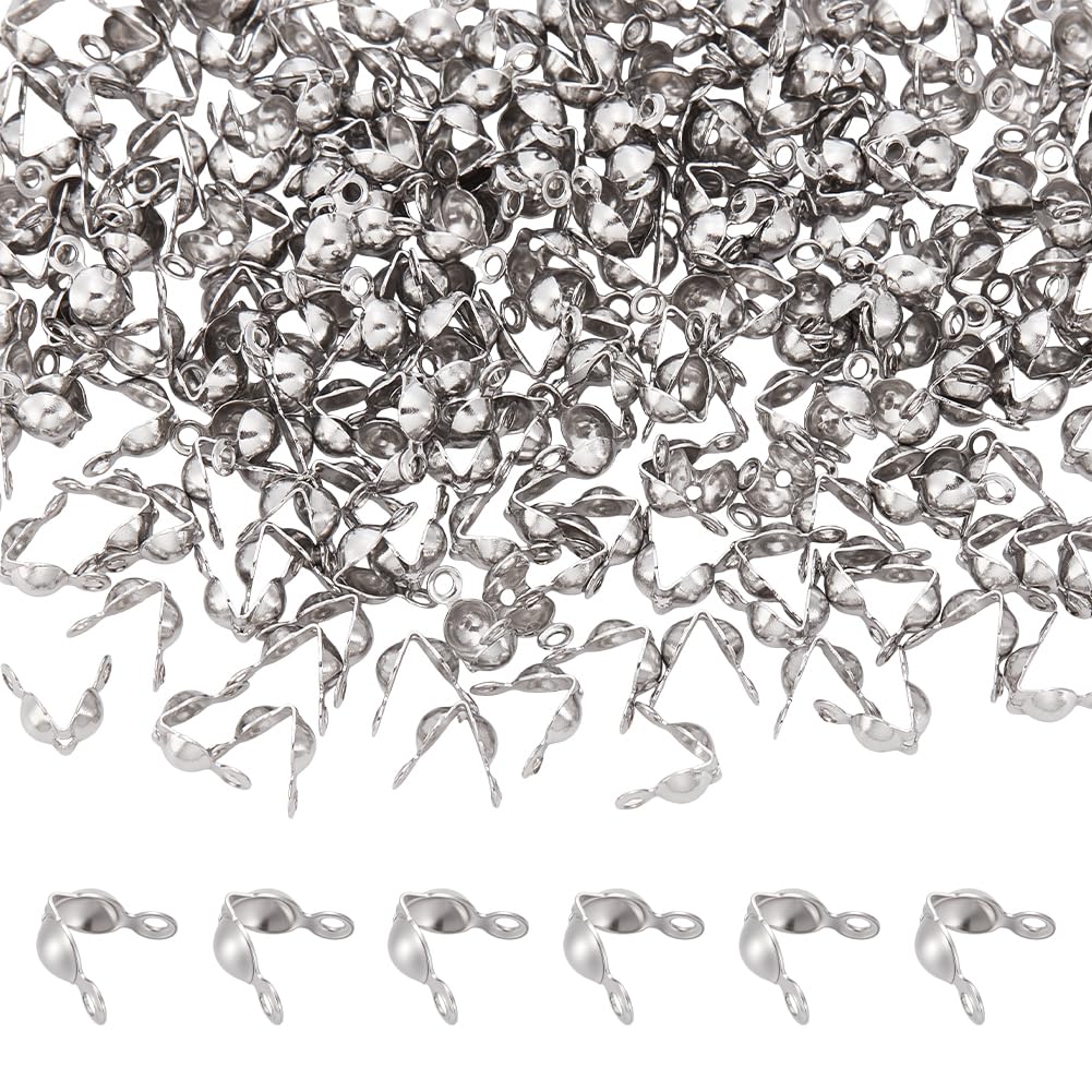 UNICRAFTALE 200 pz 304 Punte di Perline in Acciaio Inossidabile Superficie Liscia Calotte estremità A Conchiglia Copertura del Nodo Piega su Tappi A Crimpare estremità di Perline 4x2mm, Hole 1 mm