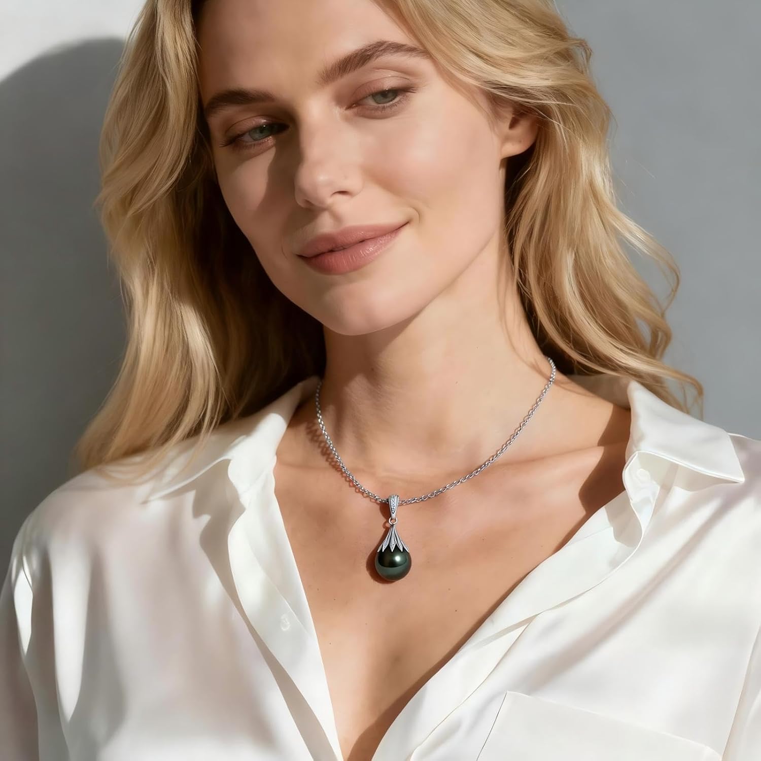 Genuine Tahitian Black Pearl Necklace for Women, 9-13mm AAAA Seawater Pearl - Sterling Silver Moissanite Pendant, Wedding Anniversary, Birthday, Christmas Gift for Wife, Mom, Girlfriend, Fine Jewelry - Image 2