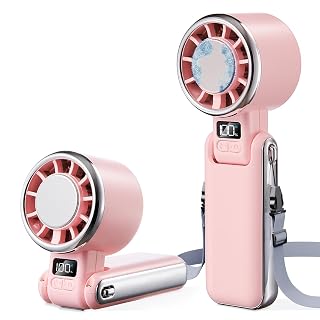 SHEWIND Portable Handheld Fan with Ice Cooling - 5 Gear High Speed Personal Turbo Fan Rechargeable, Up to 11 Hrs, Mini Hand Fans for Travel Essentials, Beach Vacation, Gifts for Women, Men (Pink) - Amazon product rated Grade A