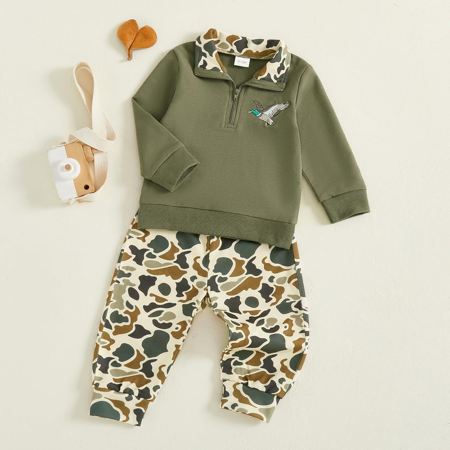VISGOGO Toddler Baby Boy Hunting Outfit Duck Half Zip Long Sleeve Sweatshirt Pants Set 2 Fall Camouflage Clothes - Image 4