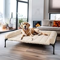 Vista 10 de Veehoo Cama elevada refrescante para perros con cojín de felpa esponjosa, camas elevadas para interiores para perros grandes, sofá suave