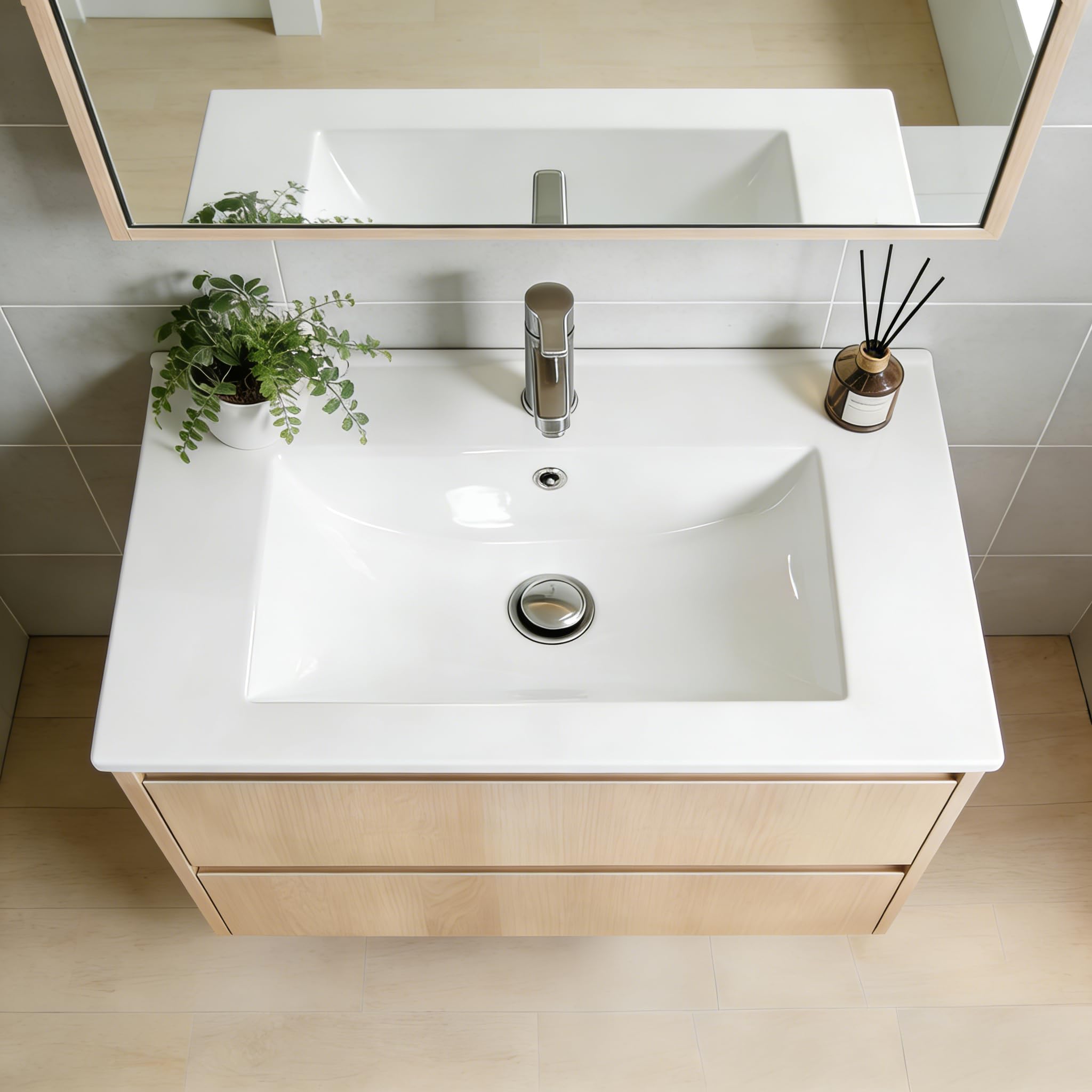 NUESTRA VIDA Lavabo Encastrado 70, Lavamanos Rectangular, Blanco Brillo Fabricado en Porcelana, Compatible con Mueble de Baño 71×46×16 cm (Sin Mueble de Baño)