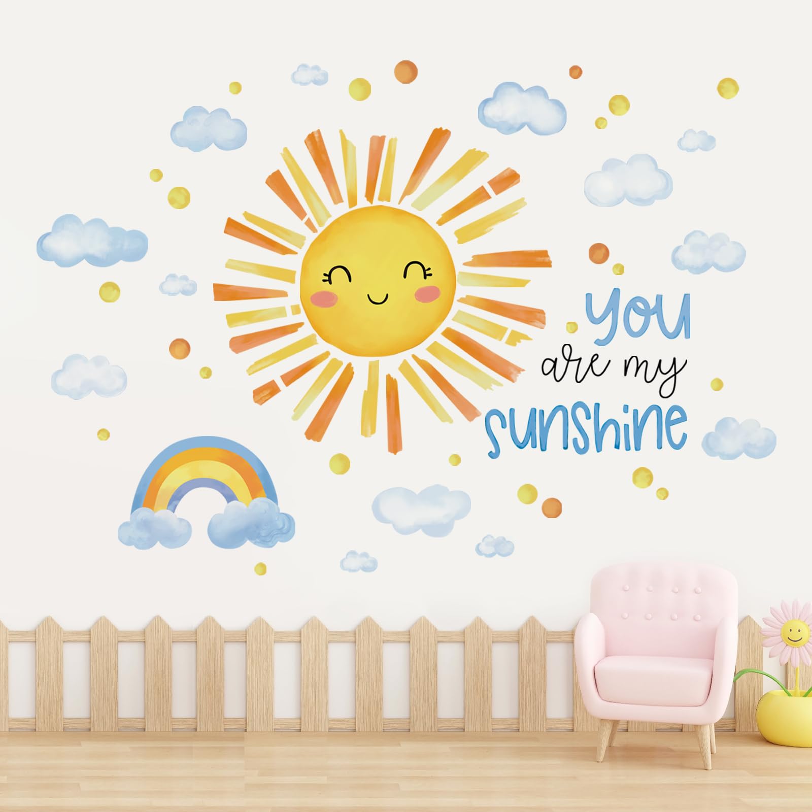 FUFUQUARE Inspirational Quote Wall Sticker You are My Sunshine Yellow Smile Sun Clouds Wall Art Decals PVC Peel and Stick for Nursery Bedroom Living Room Playroom Sofa TV Background Playroom