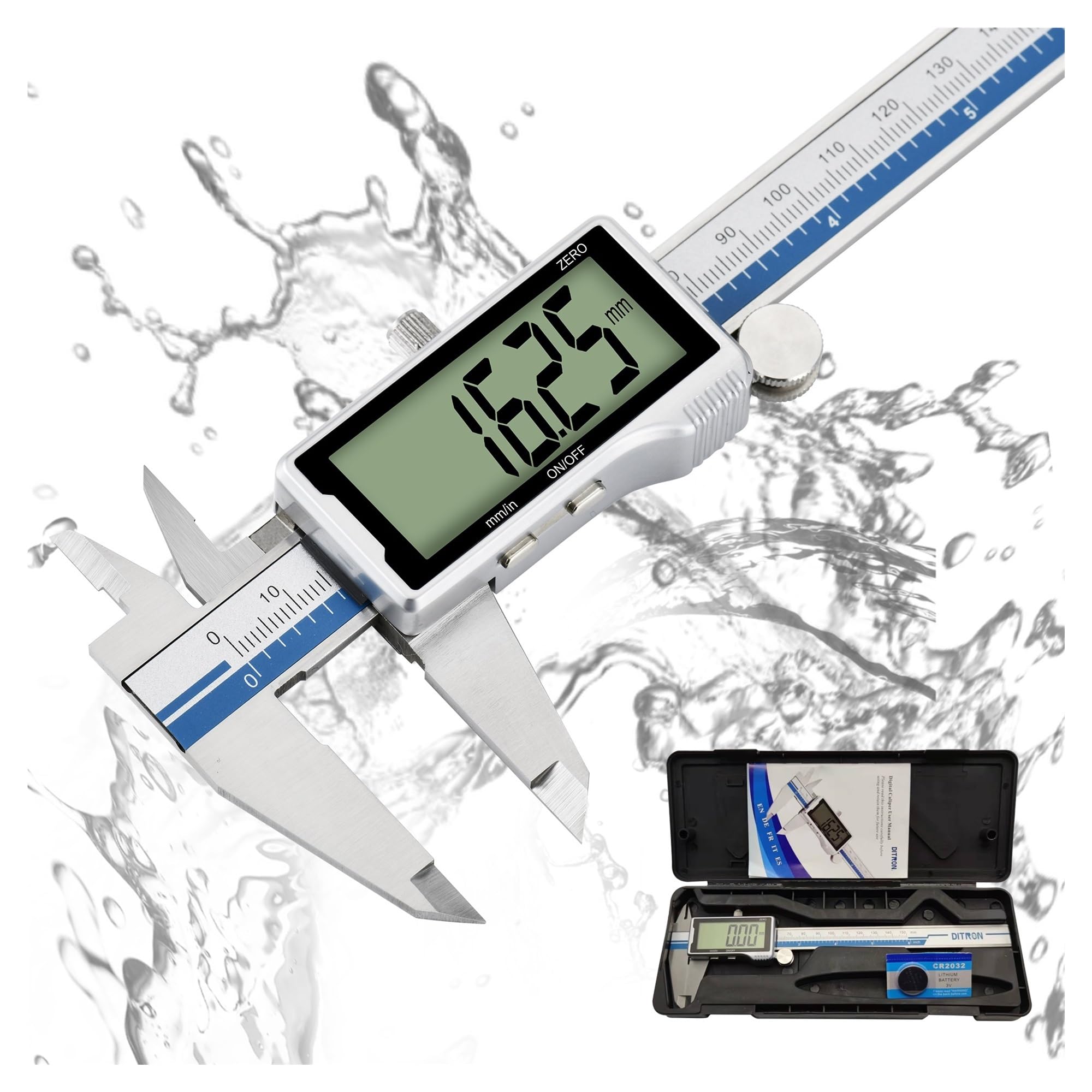 Calibrador Vernier de metal Calibrador digital Pantalla grande Impermeable 150 mm Herramienta de medición de calibre,herramientas de medición