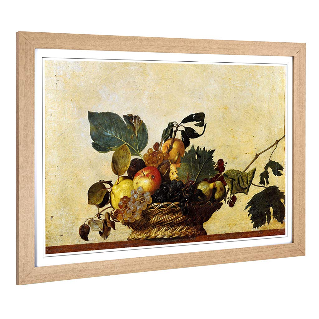 Big Box Art Framed Print of Michelangelo Caravaggio Fruit Basket Design | Wall Art Picture | Home Decor for Kitchen, Living Room, Bedroom, Hallway, Oak, A2 / 24.5x18 Inch / 62x45cm
