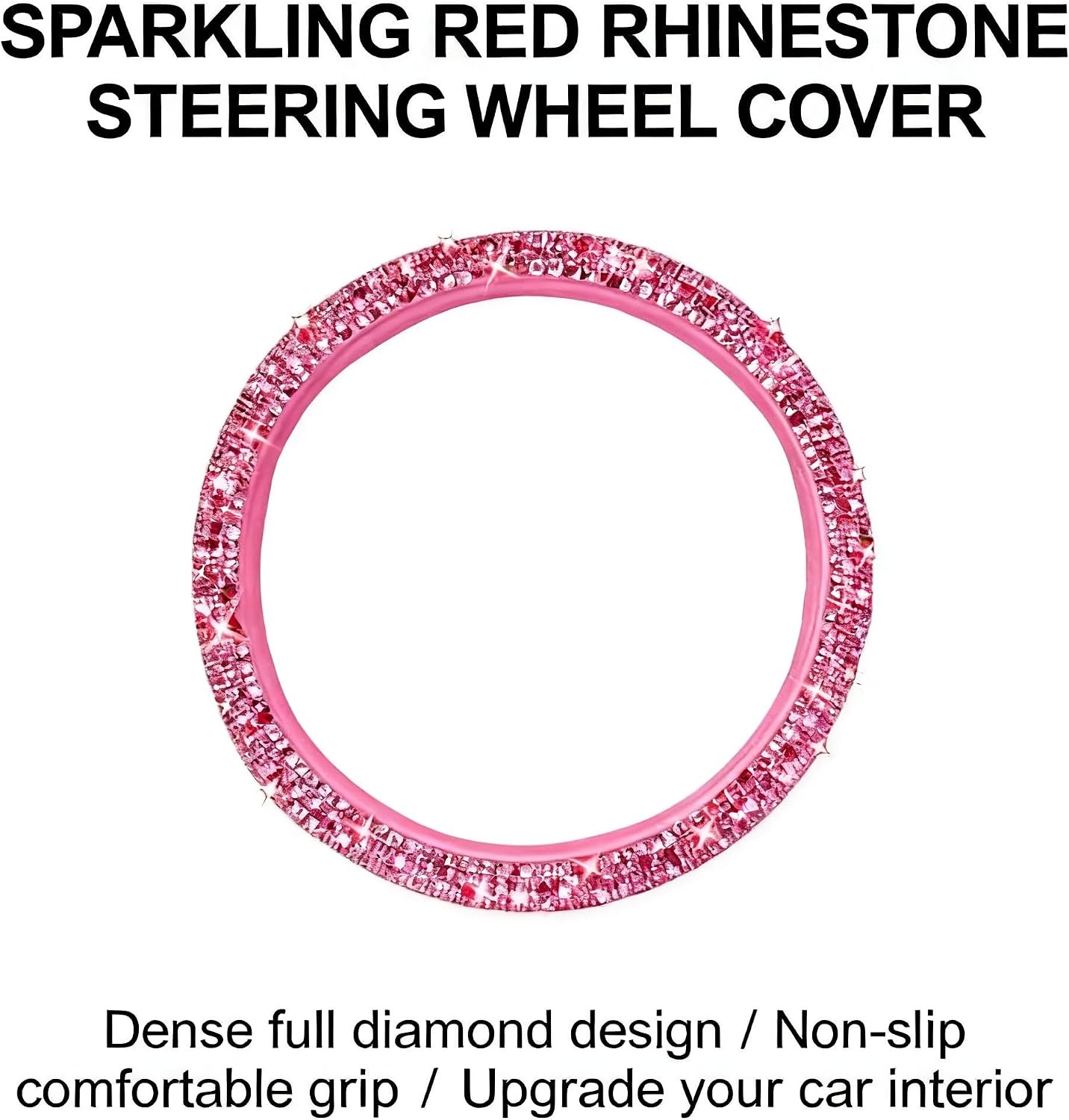 Sparkling Crystal Diamond Steering Wheel Cover for Women, Soft Velvet Rhinestone Protector, Anti-Slip Lining, Fits 15 Inch Cars, SUVs (Pink) image 3