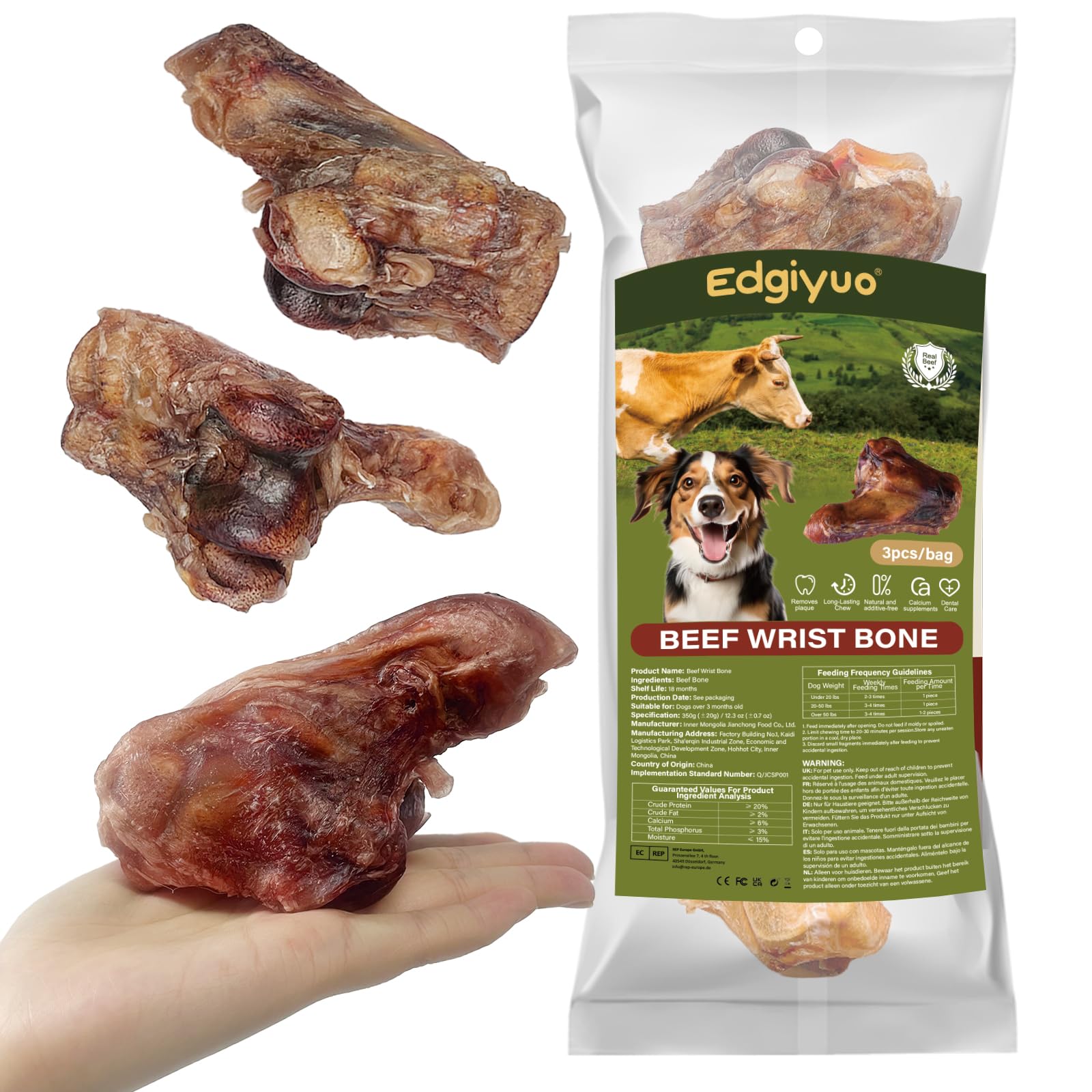 Os de poignet de vache pour chien - Friandise naturelle longue durée pour mâcheurs agressifs L2