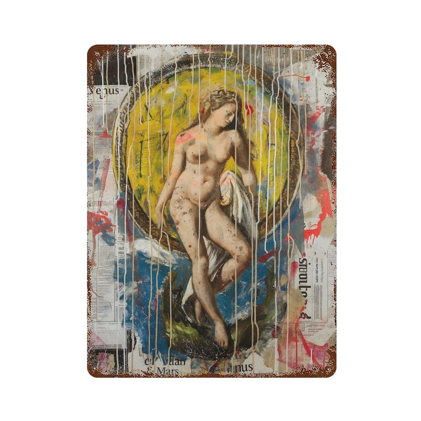 Birth of Venus Graffiti Collage 15.7"x11.8" Rustic Tin Plaque, Novelty Wall Decor for Living Room, Hallway And Home Decor