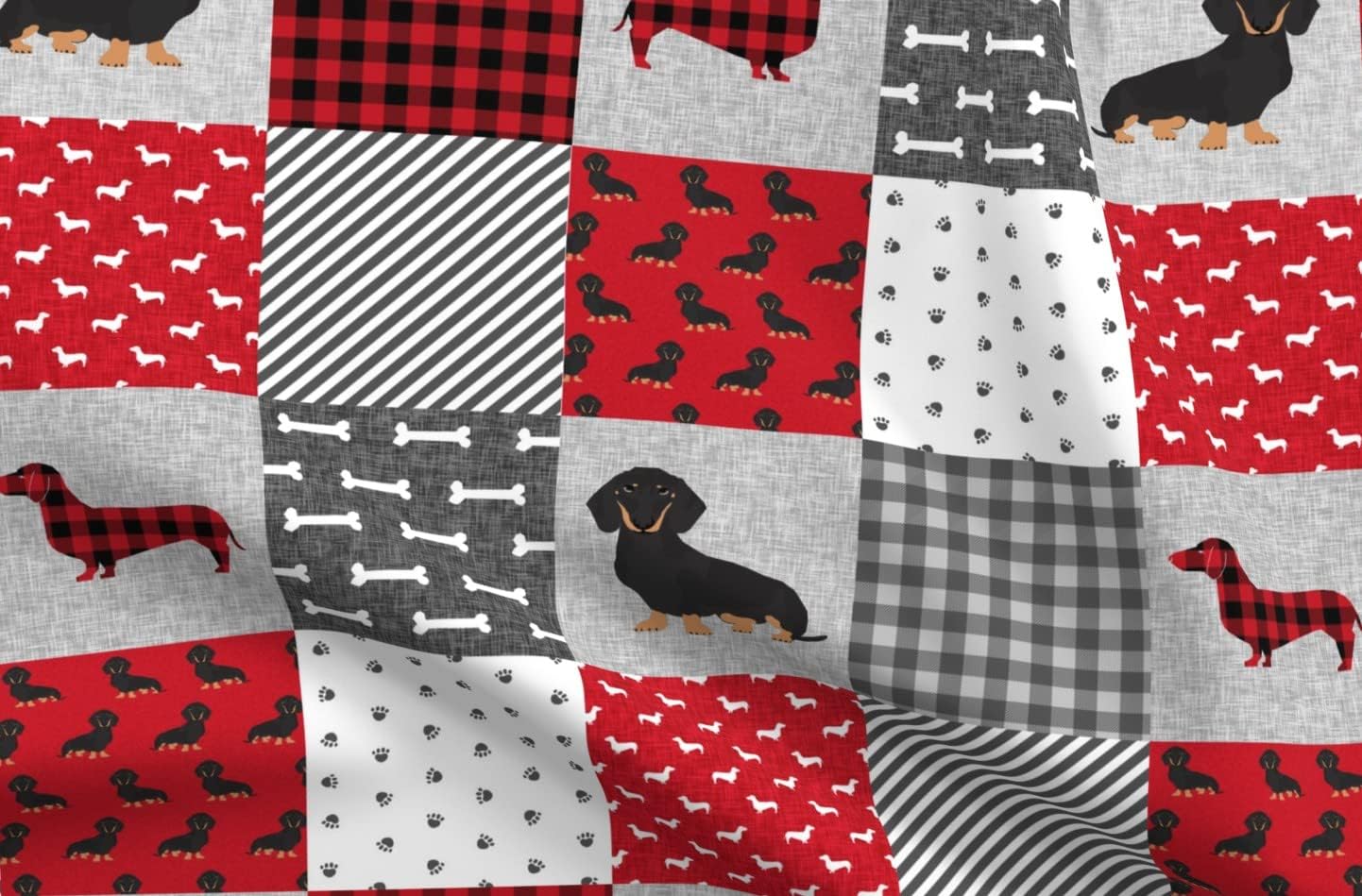 Spoonflower Fabric - Dachshund Pet Quilt Dog Breed Cheater Black Tan Wholecloth Weener Dogs Printed on Minky Fabric by The Yard - Sewing Baby Blankets Quilt Backing Plush