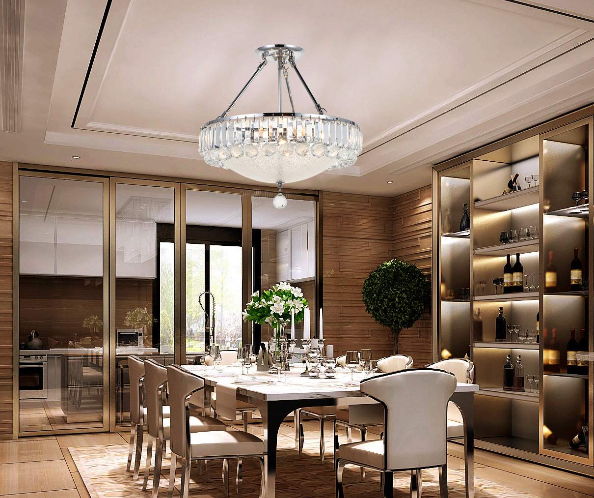 A1A9 Luxurious Modern Crystal Chandelier, Clear K9 Crystal Droplets Ceiling Lights Fixture