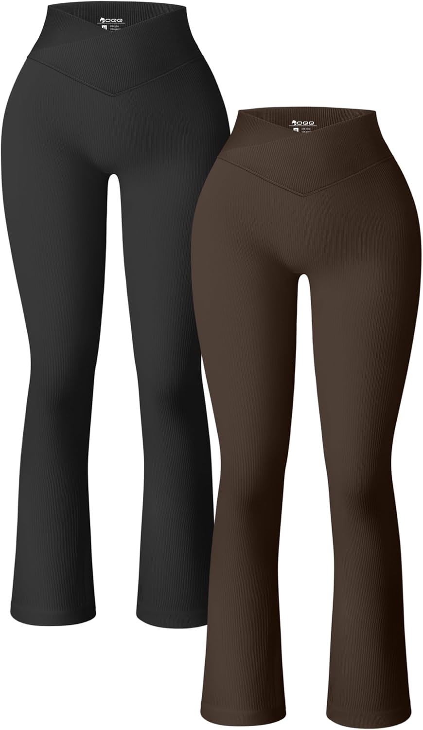 OQQ Women's 2 Piece Yoga Pants Ribbed Seamless Workout High Waist Cross Over Bell Bottoms Exercise Flare Leggings