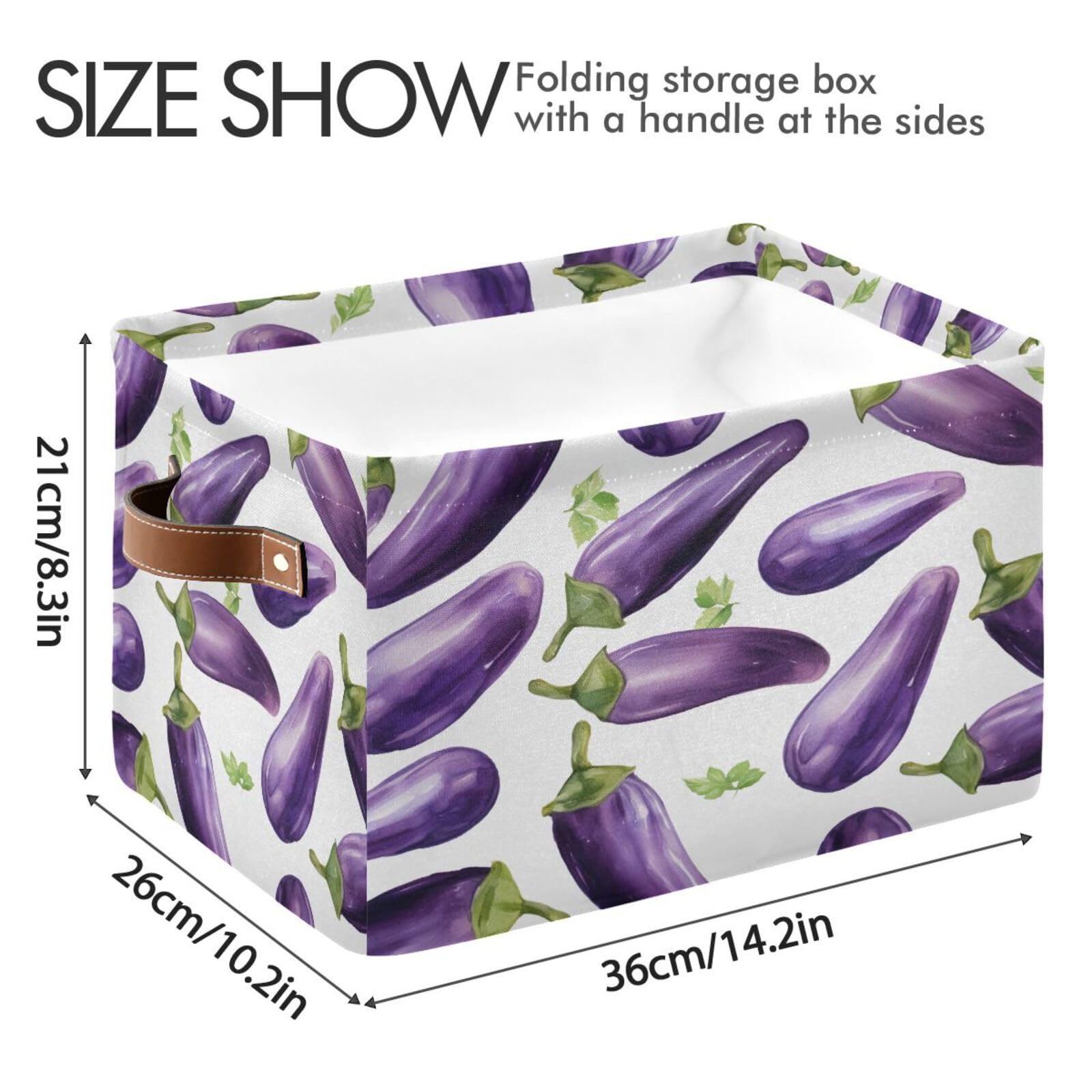 RPLIFE Strukturierte lila Aubergine auf weißem Segeltuch 4 Aufbewahrungsboxen, dekorative Box, rechteckiger Korb mit Griff, Home Office Organizer Aufbewahrung Fashion