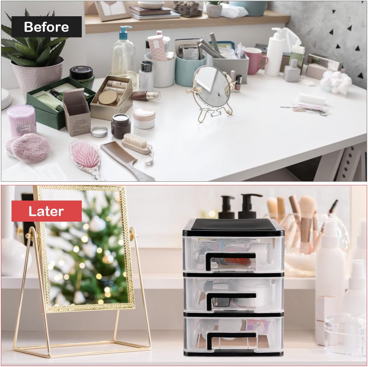 NOLITOY 3-layer Desktop Storage Box Plastic Drawer Type Organizer for Cosmetics Mini Sundries Holder