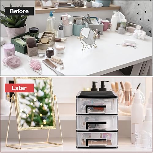 Miniatura 4 de Gatuida Organizador de escritorio de 3 cajones, caja de almacenamiento de escritorio de plástico transparente, organizador de maquillaje,