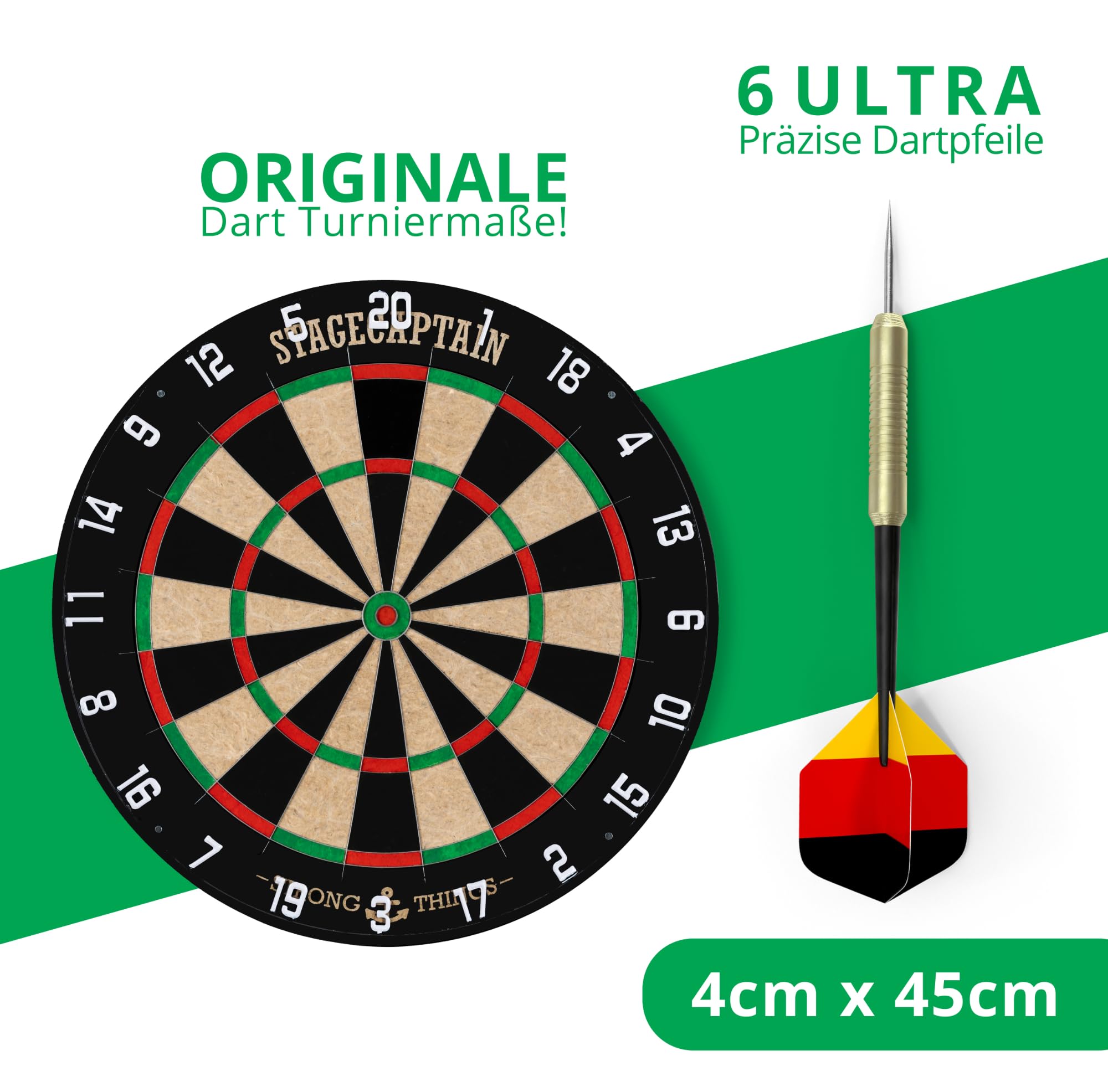 Stagecaptain DBS-1715C Bullseye Champion Diana Completa - Diana Profesional de Steeldarts de Sisal - Soporte Ajustable en Altura en Negro con Bolsa - 6 Dardos y 4 Juegos de Flights