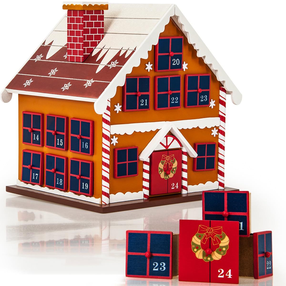 Spielwerk® Calendario dell' Avvento Riutilizzabile in Legno Casetta di Pan di Zenzero Decorazione Natalizia da Riempire