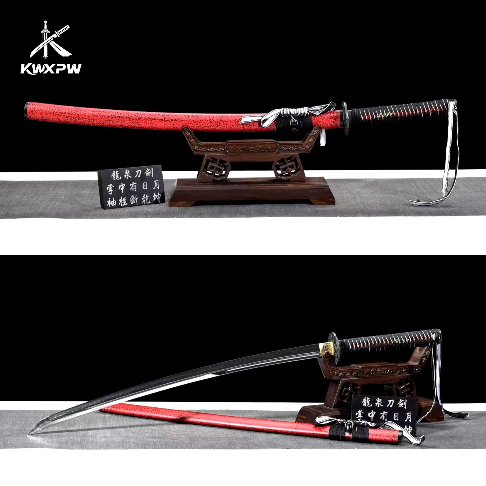 103cm echtes Samurai-Schwert,T10-Stahl Katana,Holzscheide,rotes Katana | handgefertigtes Samuraischwert,Stahl Katana für Sammlung,Ausstellung,Geschenke,Cosplay,Requisiten,Training