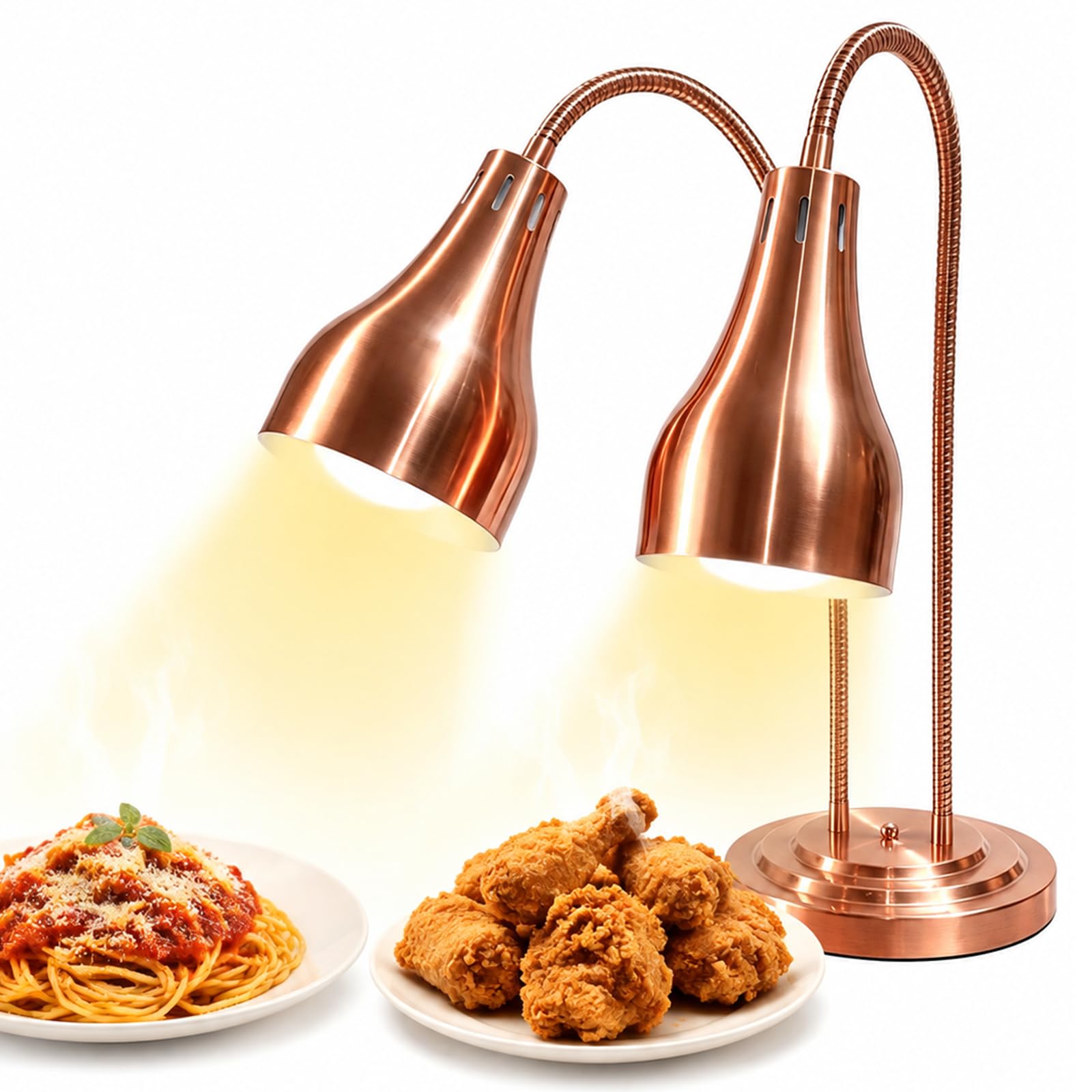 Dwupalnikowa lampa grzewcza do kuchni, 500 W, lampa grzewcza na podczerwień z lampami 2 x 250 W, regulowana łabędzia szyja 70 cm, lampa bufetowa ze stali nierdzewnej do restauracji, hotelu i cateringu