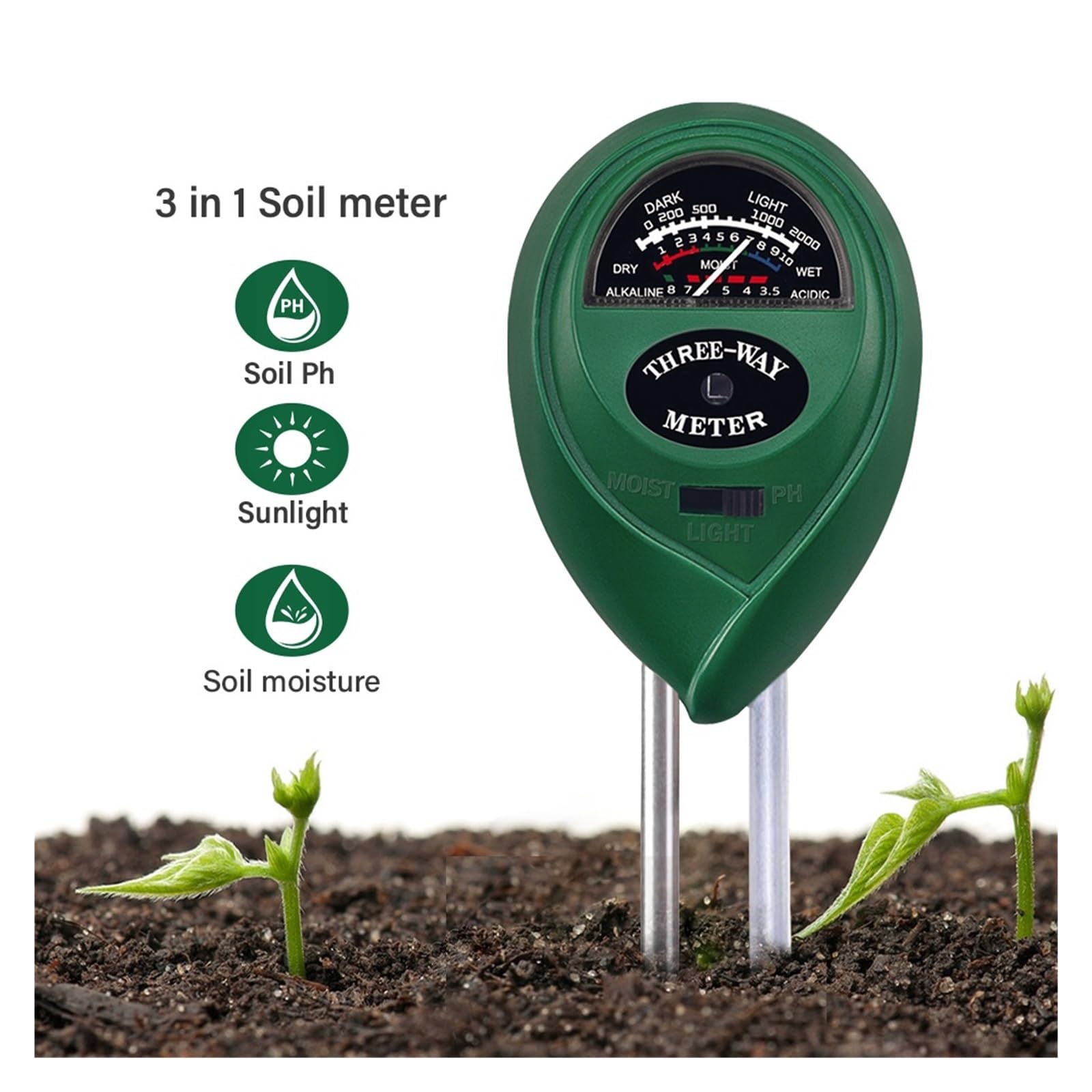 Medidor De Humedad Medidor De Ph Del Suelo Monitor De Humedad Solar Jardín Tierras De Cultivo Plantación Flor Acidez Probador Del Suelo(Green)