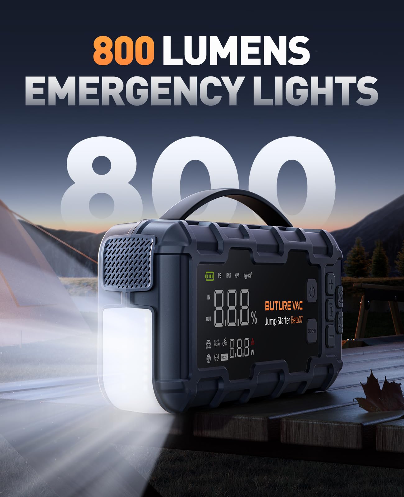 Portable 10-in-1 Car Battery Jump Starter with Air Compressor 8000A 160PSI 45W Charger Jump Starter Jump Box All — view 6