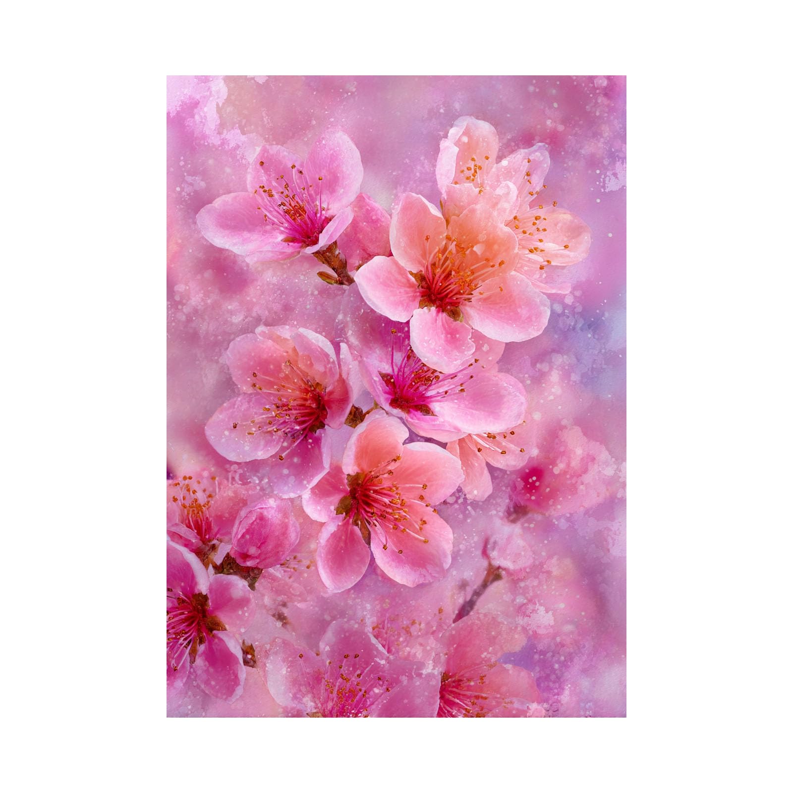 Teruea Pink Navy Vintage Flowers Painting Wall Decor Soft Watercolour Blush Peach Blossom Floral Wall Art Romantic Blossom Paintings Plant Pictures Canvas Prints(Pink)-80X120cm1 Unframed