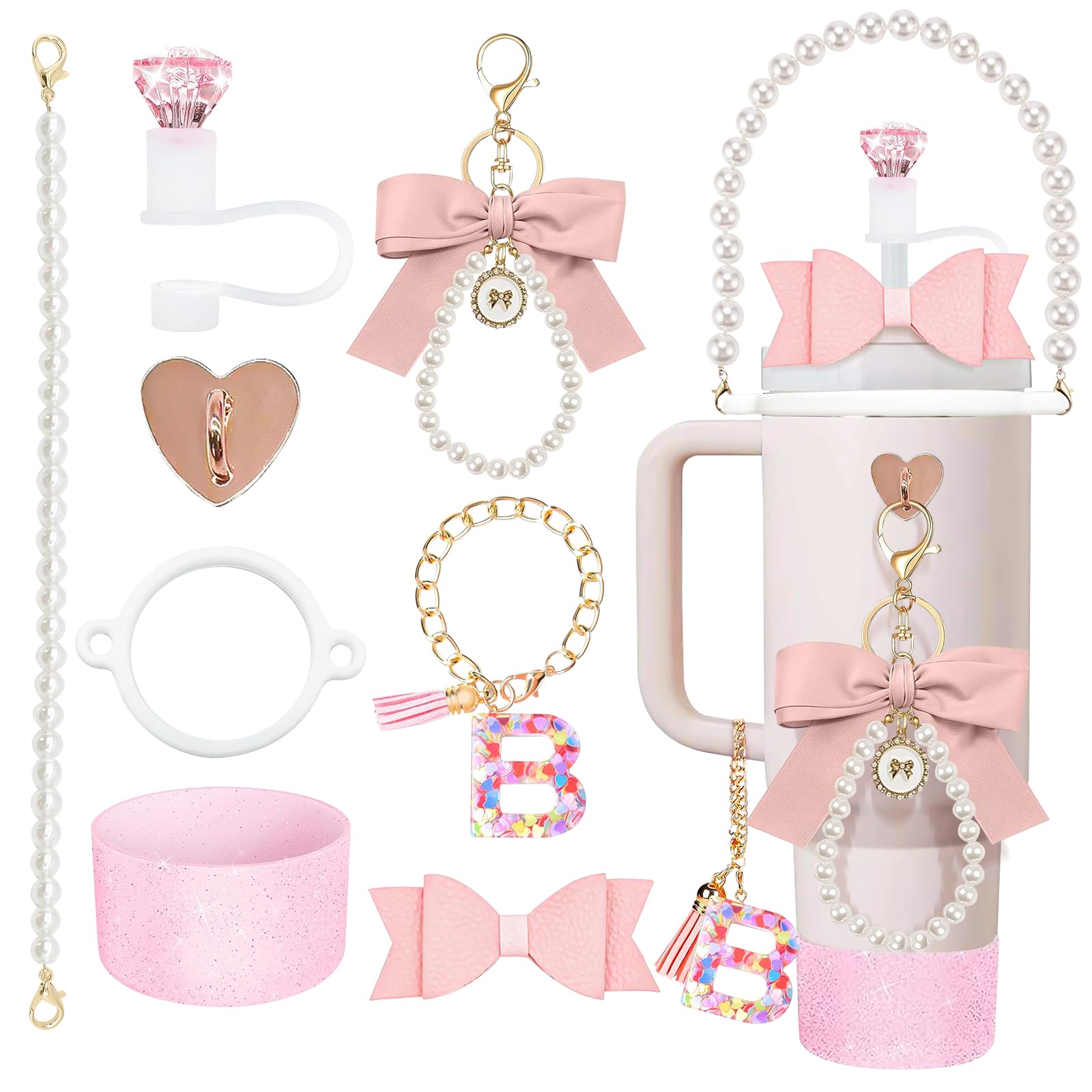 8 Copricannucce A Forma Di Cuore Per Stanley Cup – Silicone Alimentare, Diametro 10 Mm, Colori Blu, Rosa, Bianco, Viola