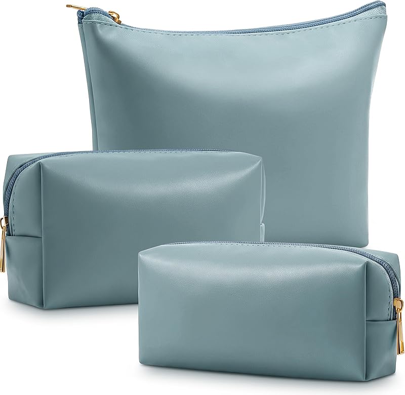 Kigeli Conjunto com 3 Necessaires de Maquiagem em Couro Sintético Azul