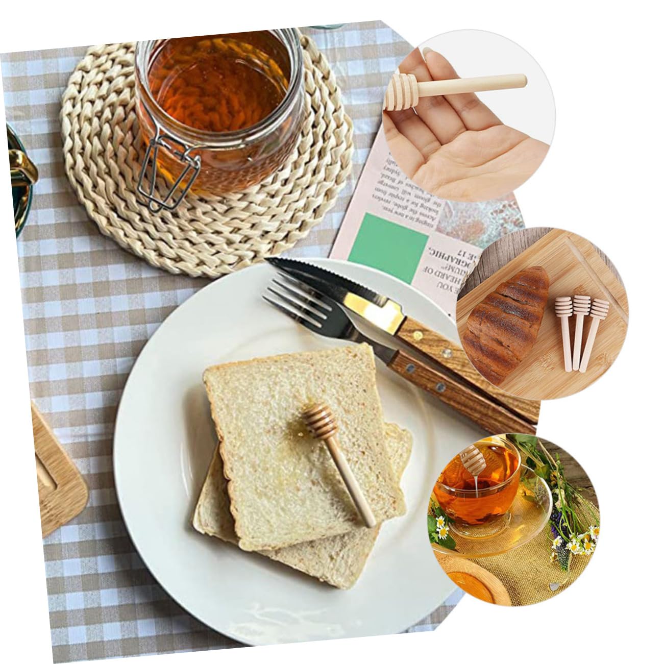 NAMOARLY 20pcs Portable Honey Dipper Honey Stirring Sticks Honey Scooper Honey Jar Mini Scoop Ladle Spoon Household Honey Sticks Coffee Syrup Dispenser Household Honey Dipper Mini Comb Wood