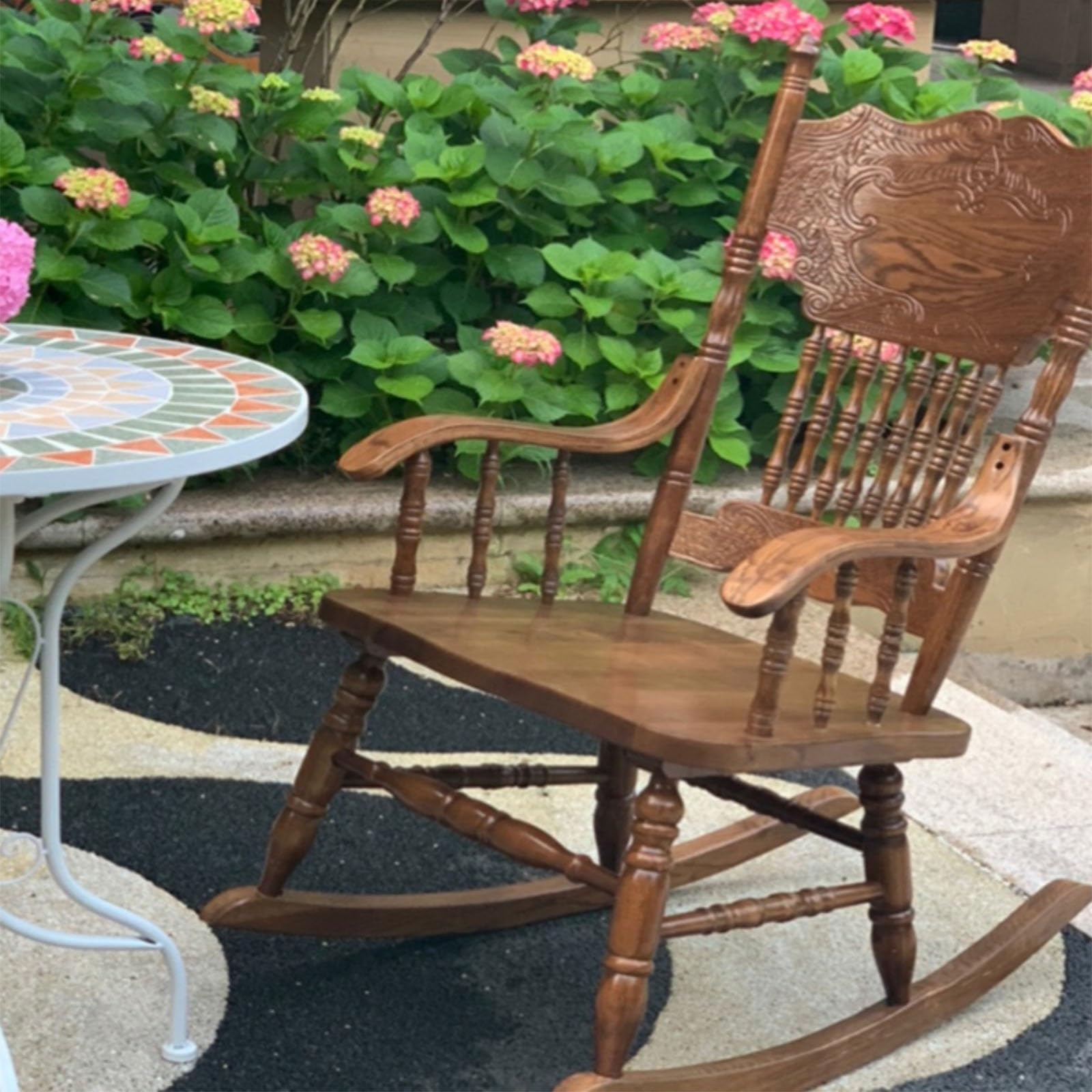 Amazon.com: Solid Wood Carved Rocking Chair, French Wooden Outdoor Patio  Furniture, Recliner Retro Medieval Living Room Chairs, Black Balcony  Leisure Patio Chairs For The Elderly, Load-bearing 100kg/220lbs ( Colo :  Patio, Lawn