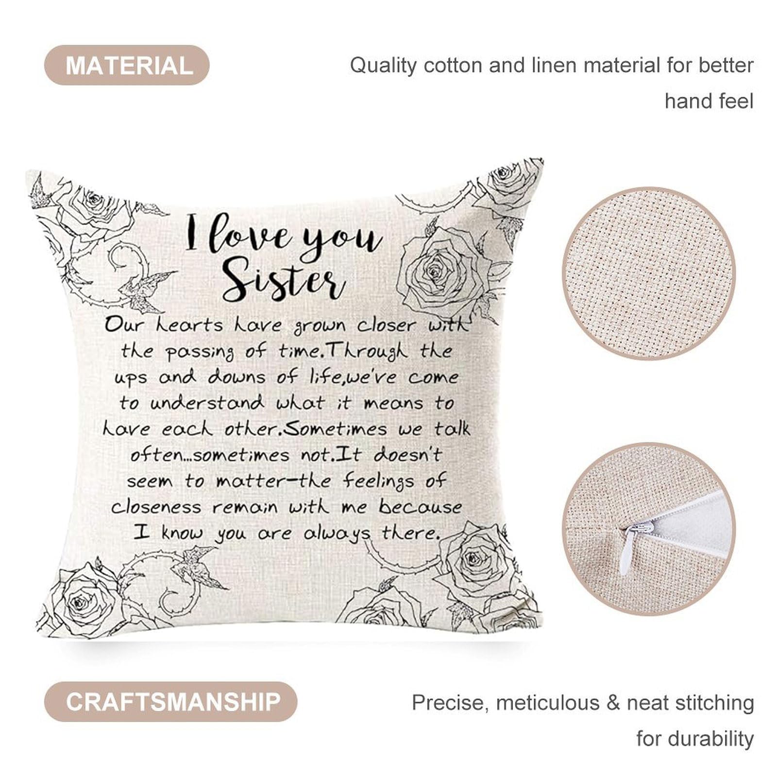 Andreannie Best Sister Gift Friend Love You Sister Cotton Linen Throw Pillow Case Cushion Cover Home Office Decorative for Sofa Living Room Square 18 X 18 Inches (I Love You Sister)¡­