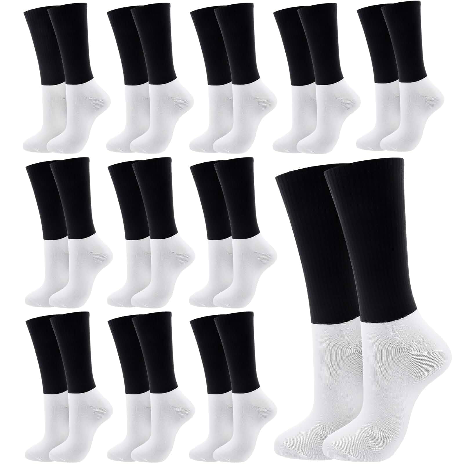 Ramede 12 Pairs Black and White Military Boot Socks Uniform Socks, Crew Boot Socks, Cotton Healthy Black Dress Socks for Men Women Office Army