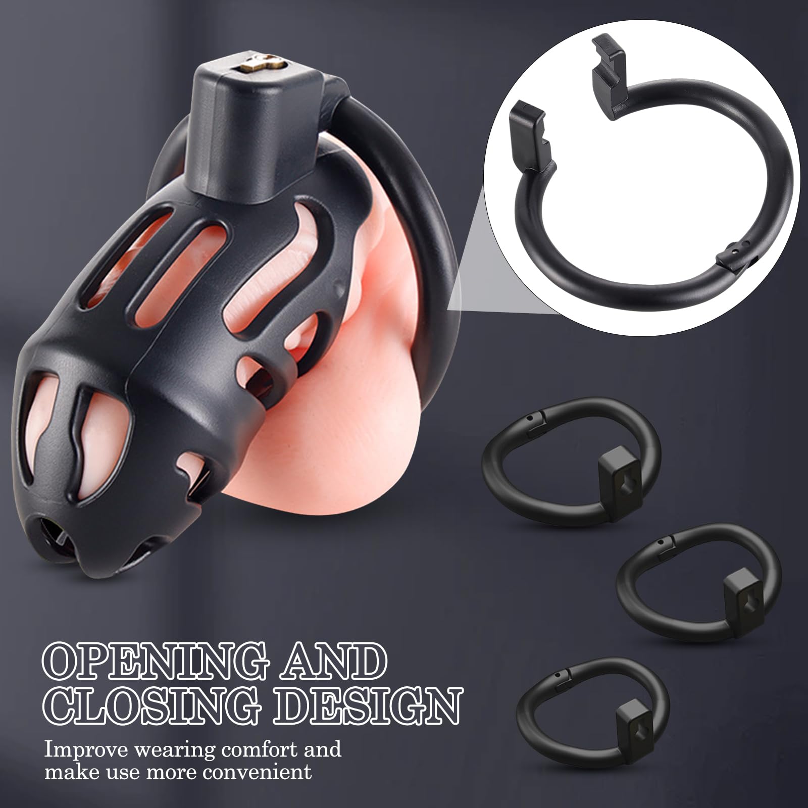 BDSMJOY Chastity cage con 3 Anelli per il Pene Rimovibili, Gabbia pene per uomo, Design ergonomico uomo pene Cock cage, Comodo da indossare, buona traspirabilità
