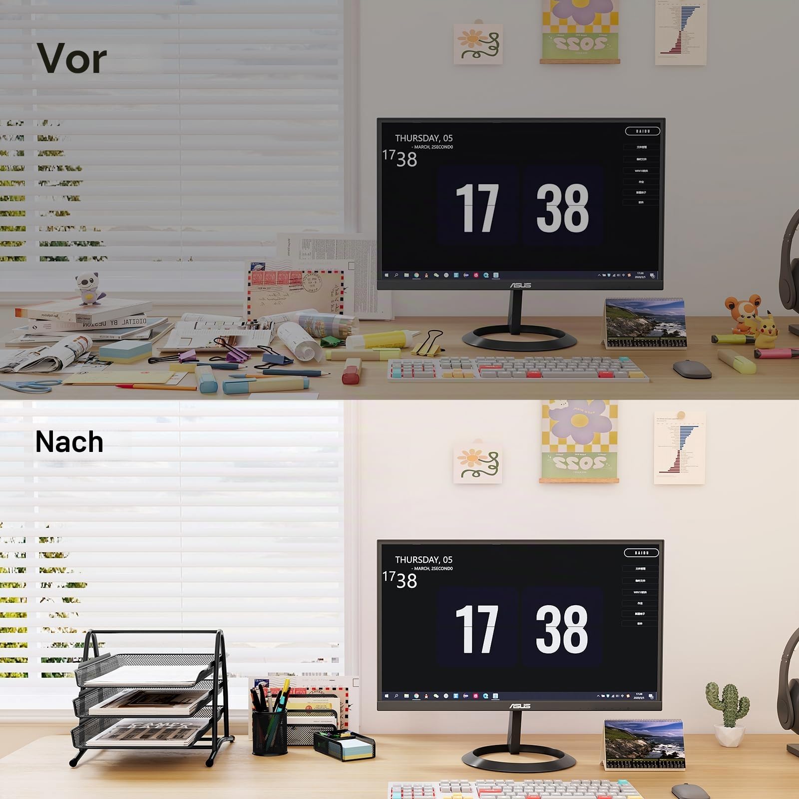 EasyPAG Metall Büro Schreibtisch Organizer 4er-Set, 3 Fächer A4 Dokumentenhalter Aktenablage Zeitschriftenhalter Briefablage Papier Organisator, Stiftköcher, Haftnotizenhalter, Briefständer,Schwarz