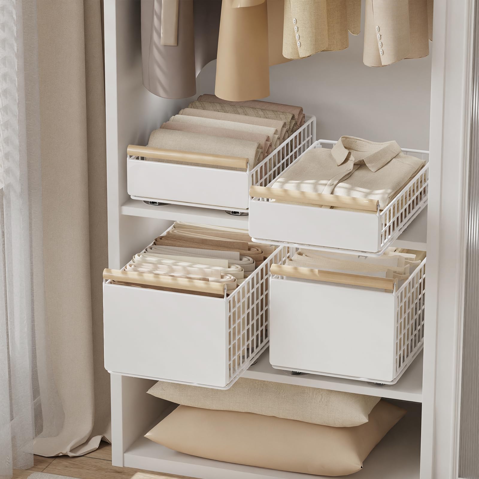 2 Pièce Tiroir Rangement Cuisine Placard, 39.5×23.5×19.5cm, Blanc | Panier Coulissant Adhesif,Organiseurs d'Armoires,Organisation de Placards, Facilité D'Installation,Schubladen Organizer