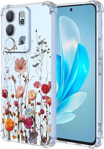 for Vivo V30 Lite 5G Case, Vivo Y200 5G Case with Clear Floral Pattern,Shockproof Soft Case for Vivo V30 Lite 5G,Pretty Flower