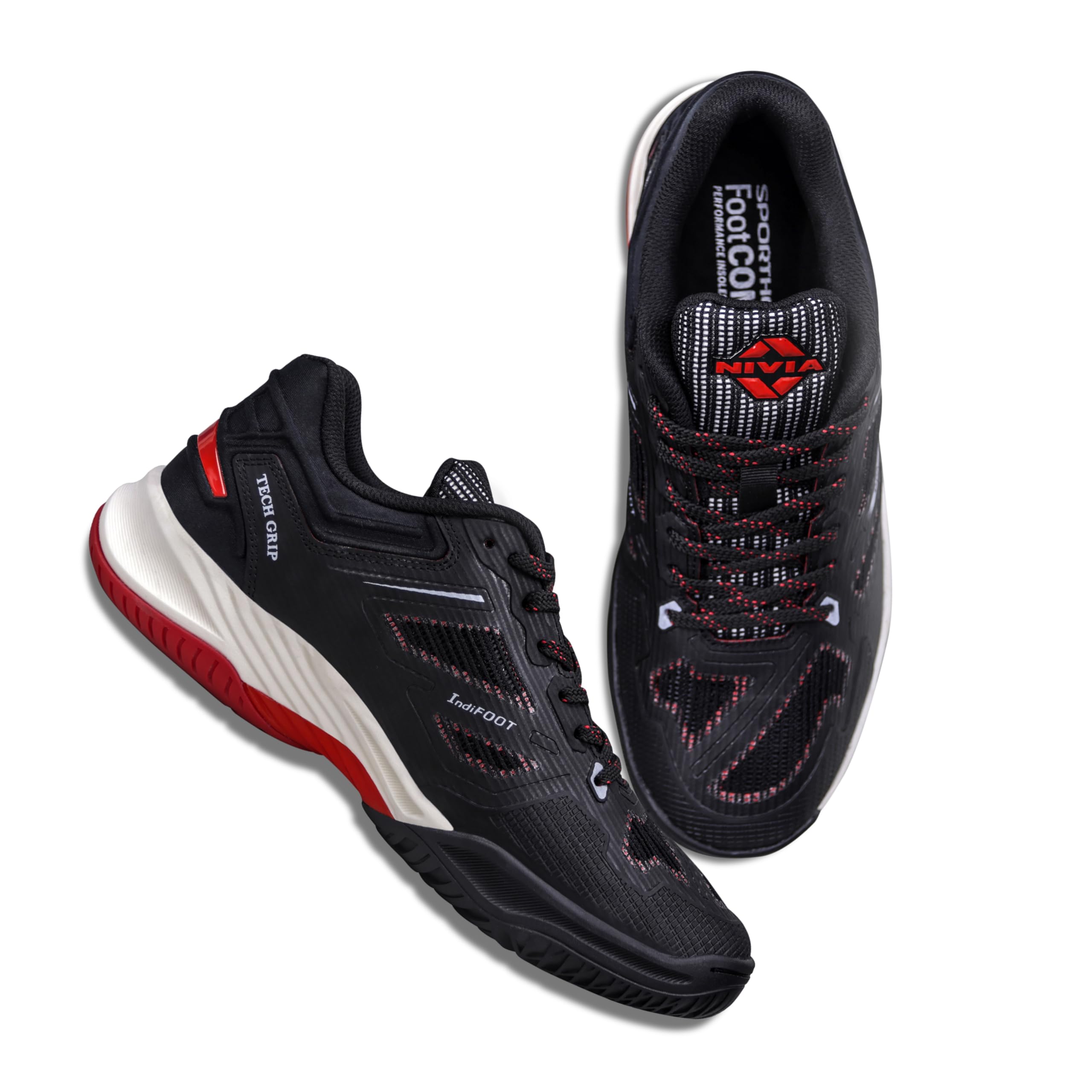 Nivia OPA Pickleball Shoes for Men, Breathable Air Mesh Upper with Fusion Technology, Lightweight Rubber Non-Marking Sole, Enhanced Grip & Comfort for Indoor/Outdoor Play (Black, UK07) 4