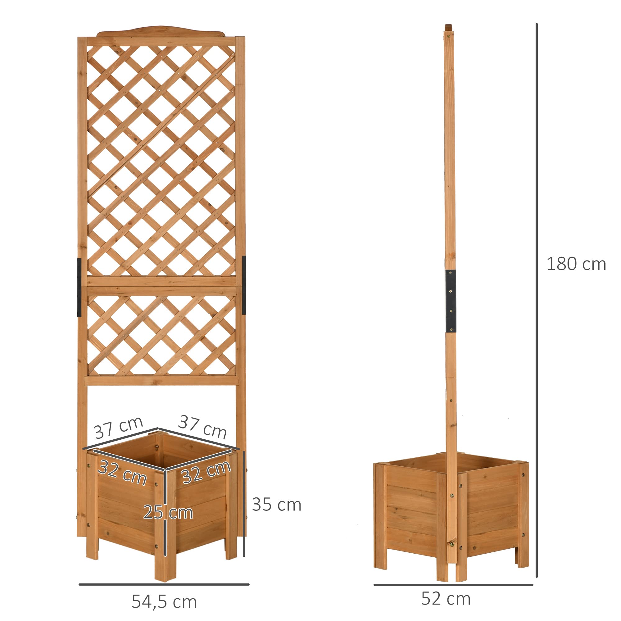 Outsunny Jardinière avec Treillis sur Pieds Bois 54,5L x 52l x 180H cm | Pour Fleurs Plantes, Sapin Pré-huilé
